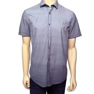 Guess Mens Short Sleeve Button Down Shirt Blue Geometric Ombre SM42H31W4VC L